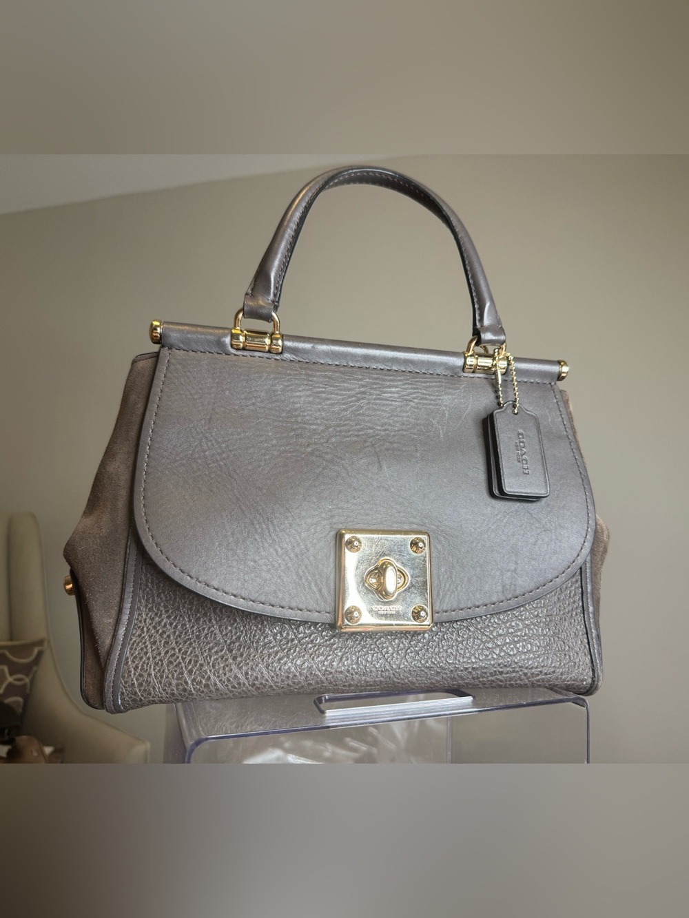 Coach Large Drifter Chocolate Suede & Pebbled Gold Hardware - Picture 4 of 10